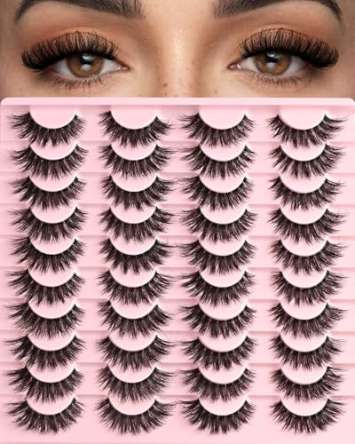 APCYUST Lashes Strips Wispy Fake Eyelashes 4 Styles Mixed Cat Eye Strip Lash False Mink Bulk Eyelash Pack Full Volume Fluffy Cateye Thick Lashes that Looks Like Extensions 3D Big Pestañas Postizas
