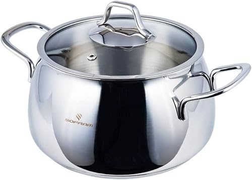 Miniatura 2 de Venus - Olla profunda de acero inoxidable con tapa de vidrio, olla de sopa profunda adecuada para estufa de inducción (6.8 cuartos de galón (6.4 L))