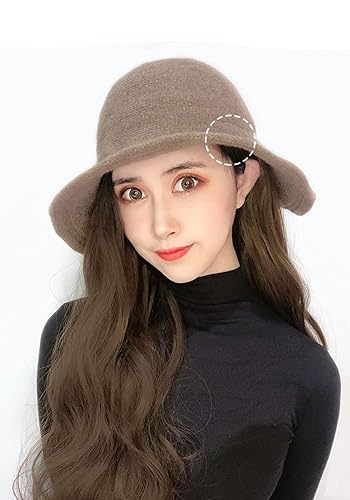 Miniatura 3 de Sombrero con extensión de cabello peinado largo ondulado para mujeres y niñas, Caqui