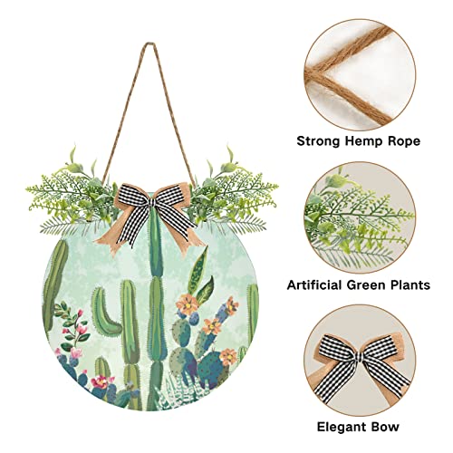 Cute Succulents Cactus Door Wreaths For Front Door Outside, Summer Tropical Watercolor Round Hanging Signs For Home Decor Holiday Porch Wall Farmhouse Indoor Outdoor Decorations #TOP2