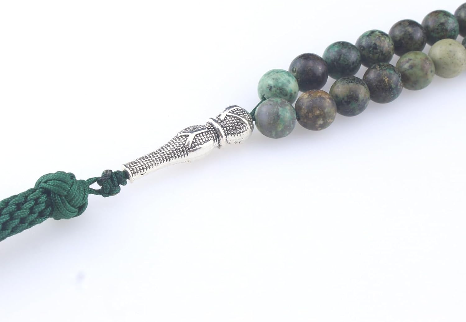 Muslims Islamic Dhikr Tasbeeh Tasbih Prayer Beads, 99 Green Turquoise Stone Beads with Tassel - Image 4