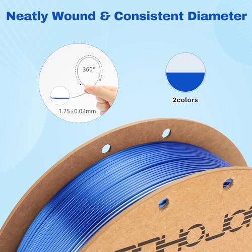 Image of 3DHoJor Silk PLA Filament 1.75mm Blue Silver Dual Color PLA 3D Printer Filament 2 in 1 Coextrusion 1KG Spool(2.2lbs) 3D Printing Filament Dimensional Accuracy + /- 0.03mm Fits for Most FDM 3D Printers