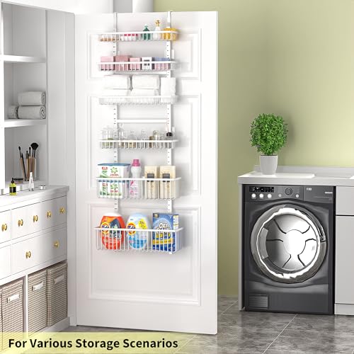 Moforoco 6-Tier Over The Door Pantry Organizer, Pantry Organization and Storage, Black Hanging Basket Wall Spice Rack Seasoning Shelves, Home & Kitchen Laundry Room Bathroom Essentials accessories - Thumbnail 5