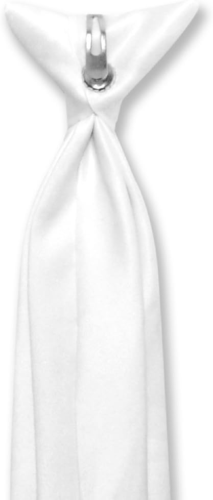 Vesuvio Napoli Boy's CLIP-ON NeckTie Solid WHITE Color Youth Neck Tie