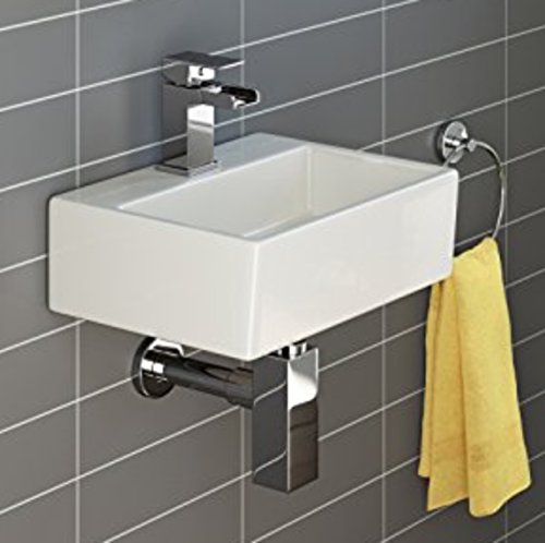 Lavabo cuadrado de cerámica para colocar en la pared, con 1 agujero para grifo (sin grifo)