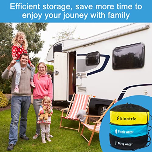 Image of RV Hose Storage Bag, 3 Pack Utility Bag for Sewer Hose, Camper and RV Accessories with 3 Storage Straps, 3 Colors for Fresh & Black Water Hoses, Electrical Cords and Camper Accessories