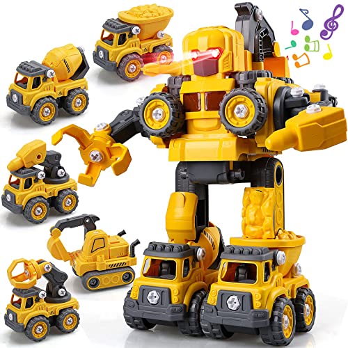 TOY Life Take Apart Transform Robot Toys - 5 in 1 Robot Toys for Kids 3-5 - Construction Toys for Boy - Trucks Cars Toys Vehicle Transform into Robots for Kids - STEM Robot Toys for 3 4 5 6 7 year old