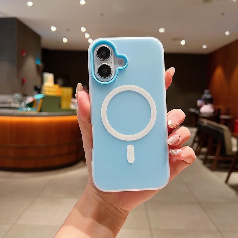 Image of LuxuryKase Magnetic Silicone Candy Case for iPhone 16 | MagSafe Compatible | Slim Protective Case | Lightweight & Flexible | Wireless Charging | Soft Matte Finish - Blue