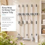 Foensc 5 Racks and 4 Hooks Mop and Broom Holder Wall Mount, Improved Non-Slip Broom Hanger Wall Mount, Self Adhesive Broom Organizer Storage Tool Racks for Home Kitchen Garden Laundry Garage - Image 3