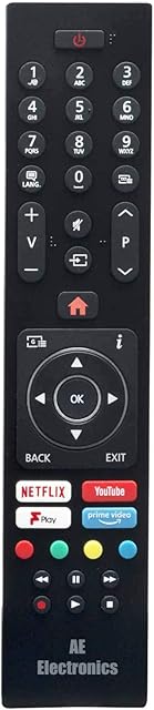 AE® TV Remote Control RC43137P For JVC BUSH LOGIK DIGIHOME POLAROID VESTEL FINLUX With Prime Video Netflix Youtube Freeview Play Buttons LED LCD SMART Television - Replacement Control
