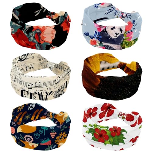 Bandeaux yoga lot de 6 pour femme élastiques et doux motif panda peint main