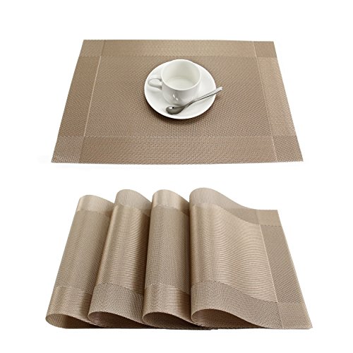 GEFEII Manteles individuales de vinilo tejido resistentes al calor, resistentes a las manchas, antideslizantes, lavables, de PVC, para cocina, cena, fiesta (champán, 6)