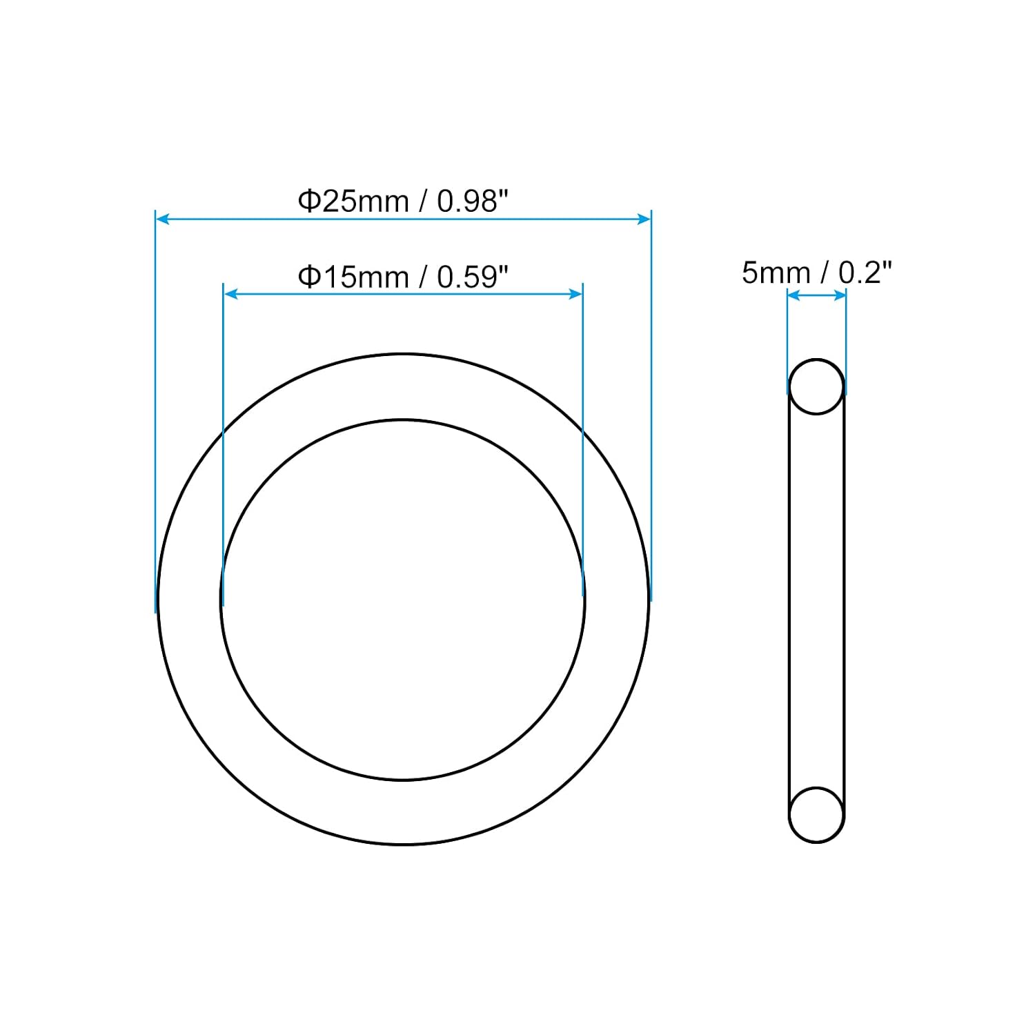 PATIKIL Nitrile Rubber O-Rings 25mm OD 15mm ID 5mm Width, 25 Pcs Metric Sealing Gasket for Faucet Plumbing Automotive Repair, Black