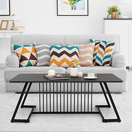 COSTWAY Modern Coffee Table, 120x60cm Faux Marble Center Cocktail Tea Table with Adjustable Feet, Metal Frame Accent Sofa End Side Table for Living Room, Bedroom and Office