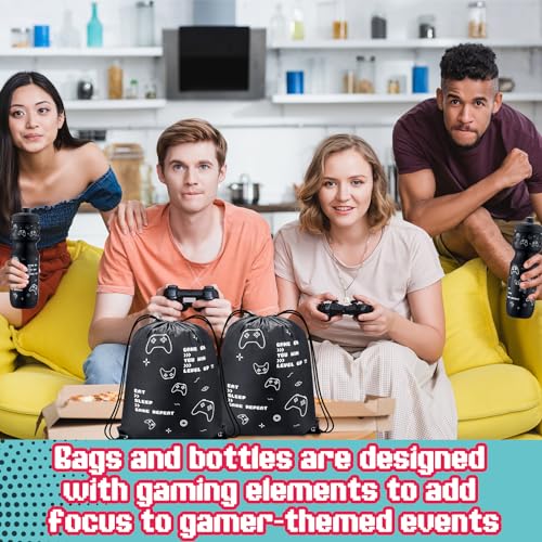 Talltalk 12 Pcs Video Game Party Favor 24 oz Water Bottles with Drawstring Bag Gaming Gift Cup Tumbler Gamer Party Birthday by Talltalk - Used condition - Image 6