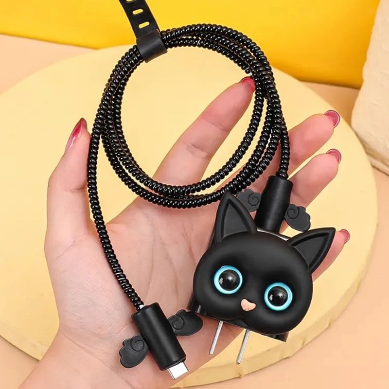 Image of EDNITA Charger Cable Protector with 3D Cute Black Cat Pattern for iPhone 18W & 20W | Full Protection & Easy Installation