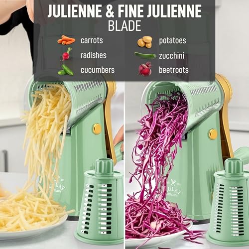 Image of Zulay Kitchen Rotary Cheese Grater 5 Blade Cheese Shredder - Manual Hand Crank Cheese Grater With Reinforced Suction & 5 Interchangeable Drums - Easy to Use, Vegetable Chopper Round Mandoline Slicer