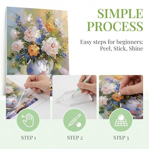 Huacan DIY 3D Pearl Painting Kit witout Frame, Flowers in Vase Pearls Painting Kit for Adults Beginner, Plastic Pearl Art Craft for Gift Home Wall Decor 40x50cm/16x20in by Huacan - Used condition - Image 7