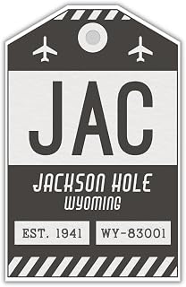 JAC Jackson Hole Wyoming Luggage Tag Sticker/Airport Code Baggage Decal/Collectible Travel Decor/Vintage Inspired Design (Black)