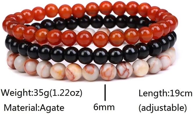 Pingyongchang 3Pcs 8mm Semi-Precious Gemstones Beaded Bracelets for Women Men Healing Crystal Stone Bracelet Stress Relief Stretch Round Beaded Elastic Luck Bracelets Unisex Friendship Jewelry Gifts - Image 3