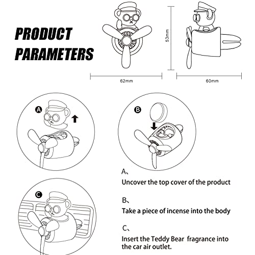 Image of Car fragrance diffuser pilot air outlet cartoon rotating fan leaf perfume cute shape freshener with 2 fragrances (Teddy) 1 Count