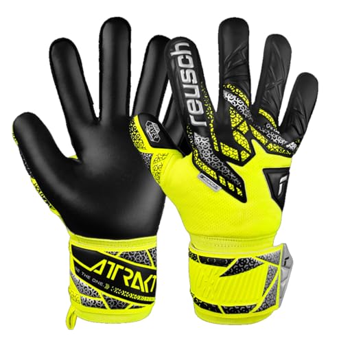 Reusch Attrakt Gold NC Finger Support Goalkeeper Gloves, Yellow/Silver/Black, Size 11