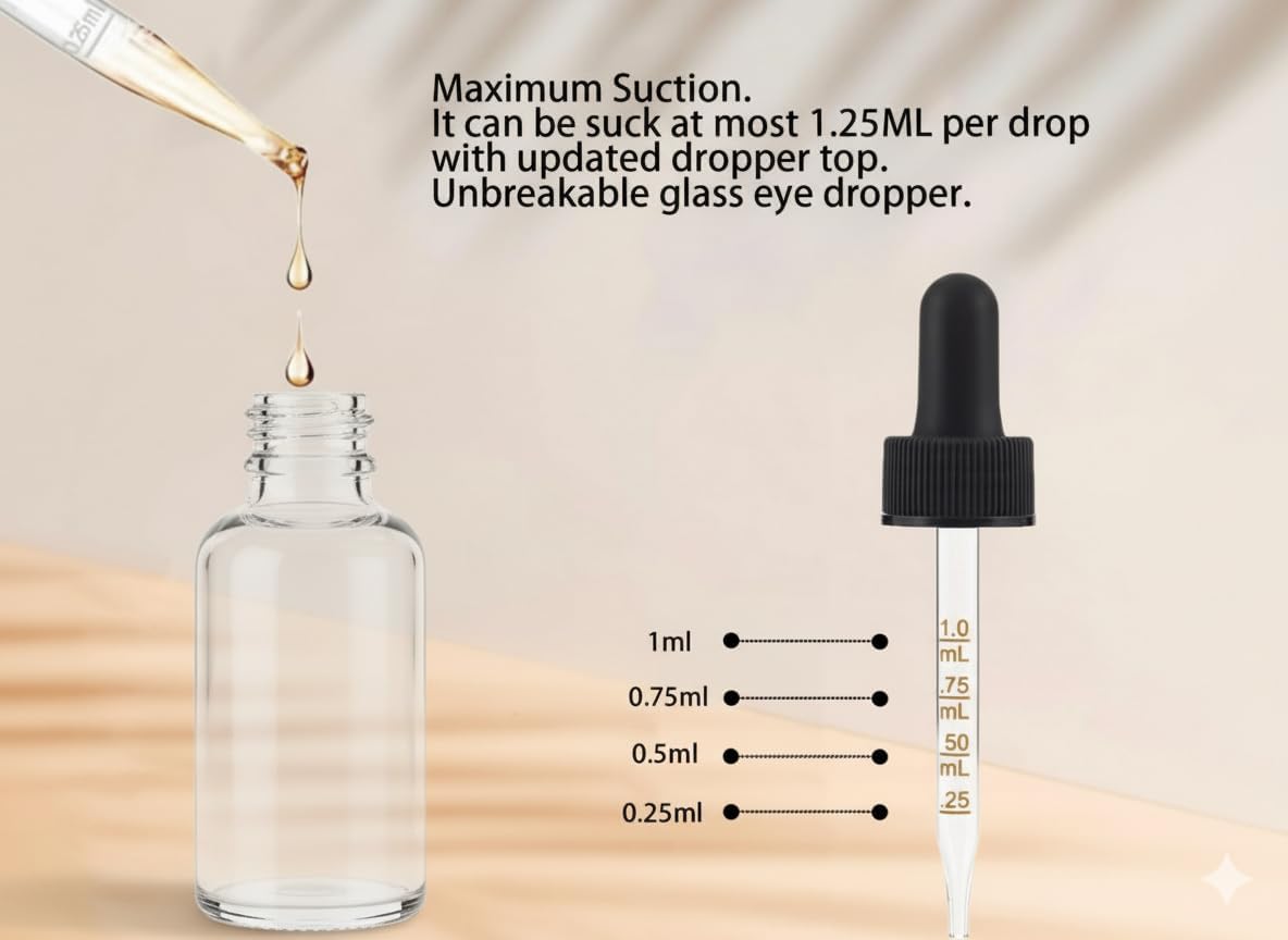 20 Pcs Clear Glass Dropper Bottle 120ml with Black Accents & Marked Pipettes – Versatile for DIY Beauty, Herbal Remedies & Perfumes – Empty 4 oz Containers for Gifting & Travel Kits