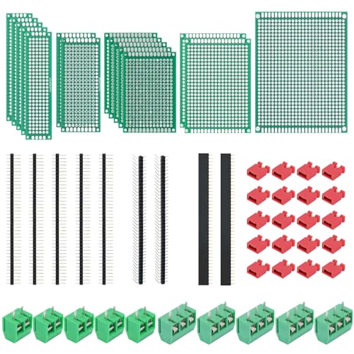 QSYZAIL 54 Pcs Double Sided PCB Perf Board Kit in 5 Sizes Perfboard Compatible with for Arduino DIY Soldering Circuit Protoboard