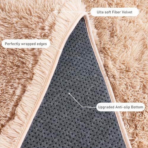 Camel Rugs for Bedroom, Soft Shaggy Modern Shag 4x6 Area Rug for Living Room, Upgrade Non-Slip Plush Fluffy Carpet for Kids Boys Girls Room Home Decor Aesthetic