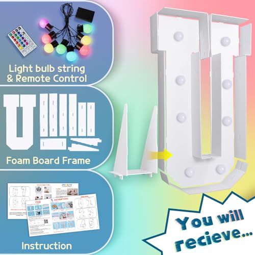 Image of Imprsv Colorful 3FT Marquee Letters U, 18 Colors Large Light up Letters | RGB with Remote, Birthday Party Decorations Anniversary Wedding Decorations Assembly Required 20 Pcs Accessory Set