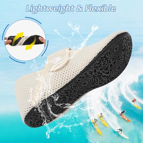 Scurtain Women's Summer Sandals White Shower Shoes Beach Swim Water Shoes Pool Swimming Aqua Shoes Wide Width Barefoot Sandals Rubber Slip On Slids Size 6.5-7.5 - Image 3