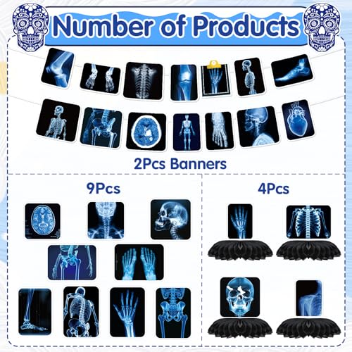 Image of Radiology X Ray Party Decorations, 14PCS Xray Banners with Hanging Swirls Birthday Decoration X-Ray Medical Theme Honeycomb Centerpiece Baby Shower Supplies for Radiology Doctor