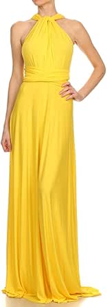 12 Ami Solid Convertible Multi Way Long T-Shirt Maxi Dress Yellow Small