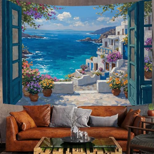 Tapisserie murale méditerranéenne azuré 150x100cm MULERN pour décoration de salon et chambre