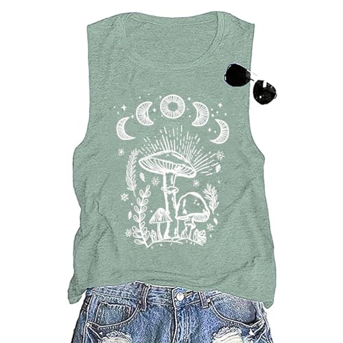 Hippie Tank Tops for Women Funny Gothic Graphic Print Hiking T Shirt Summer Casual Loose Fit Oversized Sleeveless Tank Tops(Pale Green XL)