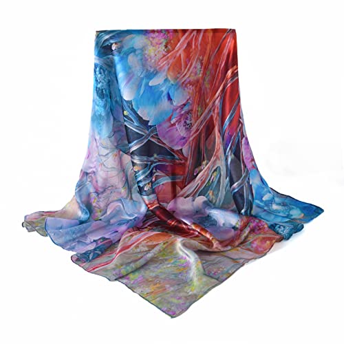 100% Pure Mulberry Silk Square Scarf 35''x35- Hand Rolling Edge Silk Twill Scarf Hair Scarves Night Sleeping (Style-44)