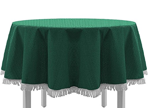 EXKLUSIV HEIMTEXTIL Gartentischdecke mit Fransen Tischdecke Classic Outdoor PVC Weichschaum rutschhemmend für Garten Balkon Terrasse 130 cm rund grün