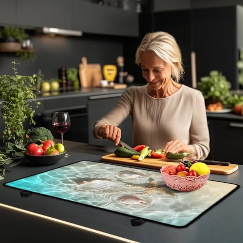 Image of Poceacles Stove Top Cover for Glass Stove Top, Ceramic Glass Stove Cover Mat Oil Resistant Prevent Scratching Oven Mat Protector Expands Usable Space, Beach Starfish Seashell