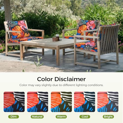 Image of UNIKOME 19 inchx19 inchx3 inch Outdoor Chair Cushions Set - Waterproof Patio Cushions for Outdoor Furniture with Removable Cover, Ties & Handle, Deep Seat Patio Cushions for Sofa Couch - Colorful Floral