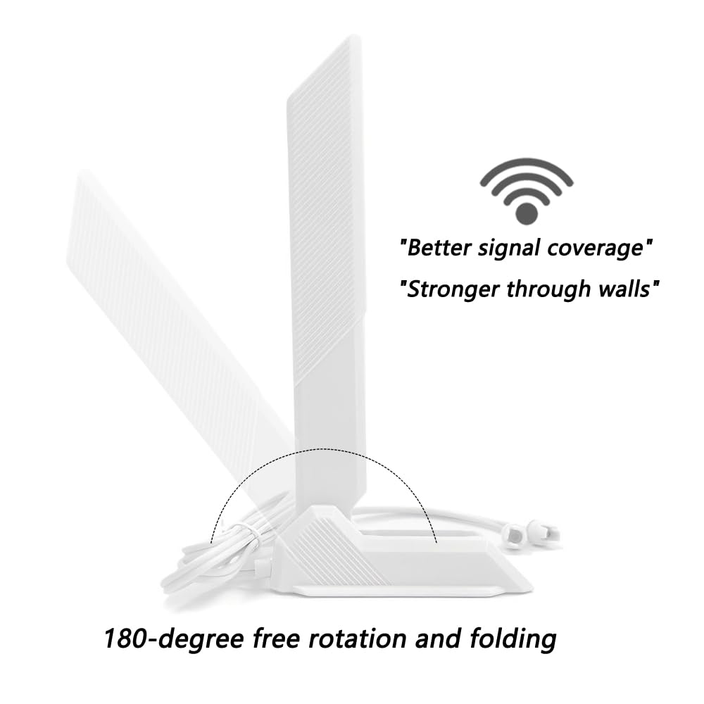Gintai Antena WiFi 7 do ASUS ROG CROSSHAIR X870E/STRIX B850 B860 X870 Z790 Z890/ MAXIMUS Z890 Z790 WLAN Wzmacniacze WiFi 7 Tri-Band karta do gier 12dBi Bluetooth 5.4, podstawa magnetyczna (biała)