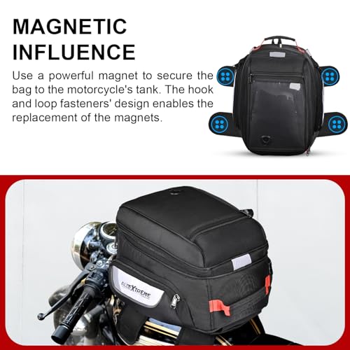 Image of Allextreme 22L Magnetic Tank Bag for Bike | Durable Motorcycle Storage with Rain & Dust Cover, Strong Magnets, Straps & Multi-Pocket Design | Universal Bag for Daily Riding & Travel (Black)