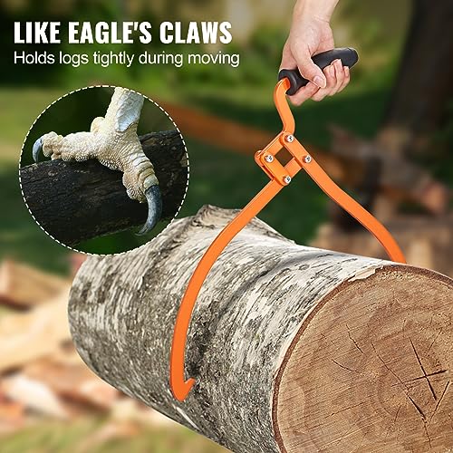 Image of VEVOR Log Tongs, 20 inch 2 Claw Logging Skidding Tongs Non-Slip Grip, Steel Hand Log Grapple with 110 lbs Loading Capacity, Log Lifting, Handling, Dragging & Carrying Tool