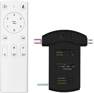 Universal Ceiling Fan Remote Kit 3-in-1 Fan Speed, Lighting, Timer Wireless Remote 6-Speed Control for Ceiling Fan Lights - Pairing Required