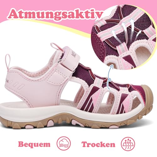 Mishansha Geschlossene Mädchen Sandalen Sommer Trekkingsandalen Kinder Atmungsaktiv Hellrosa Gr.27