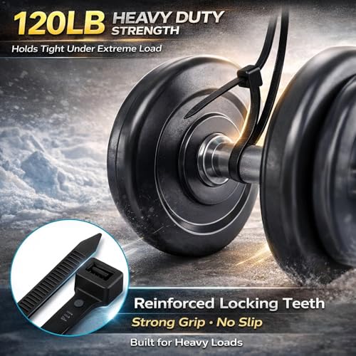 Zip Ties 8 inch Heavy Duty Zip Ties with 120 Pounds Tensile Strength, Black Cable Ties for Multi-Purpose Use, Self-Locking UV Resistant Nylon, 100 Pcs by Bonison - Image 6