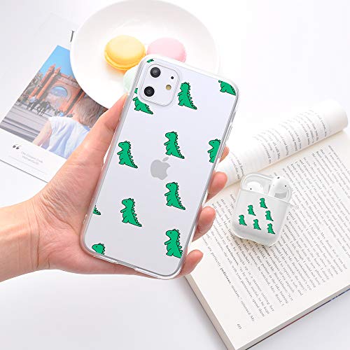 Joyland Clear Case For Airpods 1 & 2 + Iphone 7/8/Se 2020 Cover Skins Set Cartoon Cute Dinosaur Pattern Transparent Shock Proof Protective Resistant Cases(Clear) #TOP4