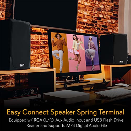 Pyle HiFi Desktop Bookshelf Speakers Pair - 300 Watt Powered Bluetooth Compatible Active Passive Book Shelf Speakers - Studio Monitor Computer Desk Home Stereo Speaker System w/ AUX/RCA/USB - PBKSP22 - Thumbnail 4
