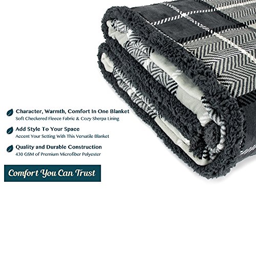 Pavilia Premium Plaid Sherpa Fleece Bed Blanket Twin Size | Super Soft, Cozy, Plush, Lightweight Microfiber, Reversible Bed Blanket For Couch, Sofa, Bed, All Season (Charcoal Grey, 60 X 80 Inches) #TOP5