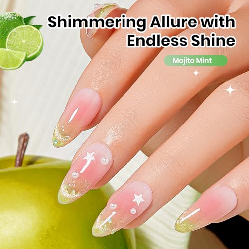 Image of Beetles Green Cat Eye Gel Nail Polish - 9ML Mojito Mint Glitter Green Cat Eye Summer Gel Polish with Magnetic Shimmer Soak Off UV DIY Manicure Gift for Women