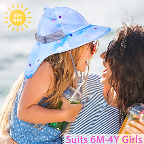 Baby Sun Hat Toddler Summer Beach Swim Hats With Ears Uv Sun Protection Wide Brim Neck Flap For 6M-4Years, Pastel Blue #TOP2